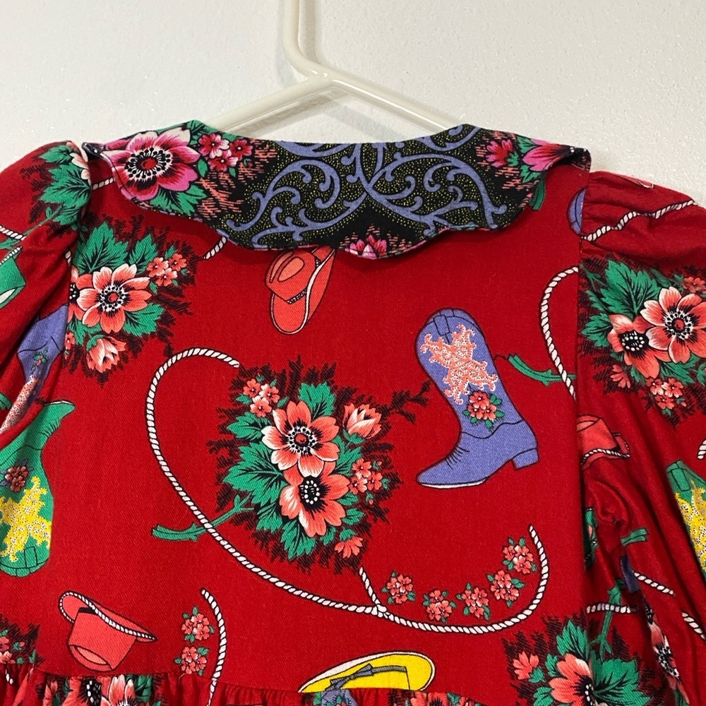 Vintage Vibrant Red Floral Kids Dress - Picture 11 of 16